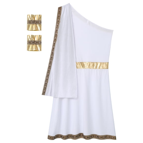 iiniim Men's One Strap Toga Embroidered Ancient Greek Roman Halloween Cosplay Fancy Dress Outfits White XXL