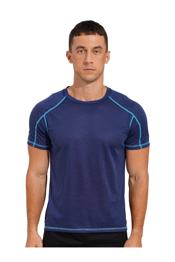 Men’s Quick Dry UPF 50+ Sun Protection Short Sleeve T-shirt  Round Neck Tee Size M-8XL Dark Blue L