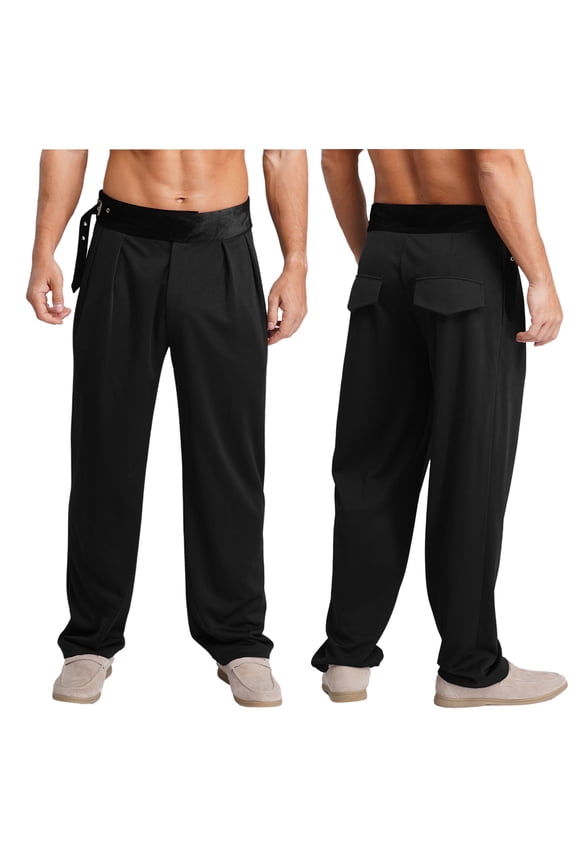 Men's Salsa Tango Rumba Latin Ballroom Dance Pants Loose Straight Leg Trousers Practice Trousers Black 3XL