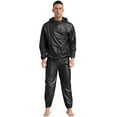 thumbnail image 1 of iiniim Men's Sauna Sweat Suit with Hood Long Sleeve Jacket Outerwear and Long Pants for Workout Type B Black XL, 1 of 6