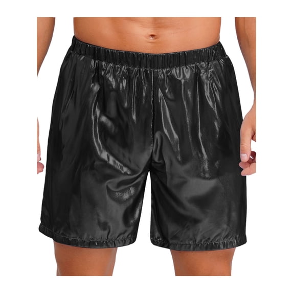 iiniim Men's Shiny Metallic Disco Shorts Loose Fit with Side Pockets for Casual Daily Party Wear Black 3XL