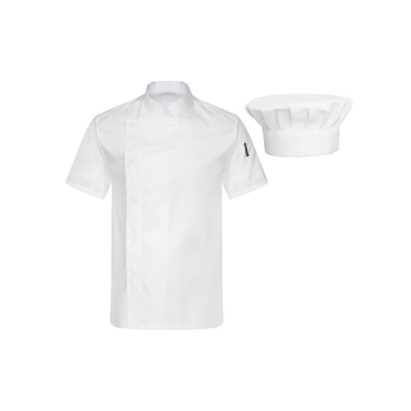 iiniim Men's Short Sleeve Chef Coat with Hat Kitchen Restaurant Work Wear Whie M