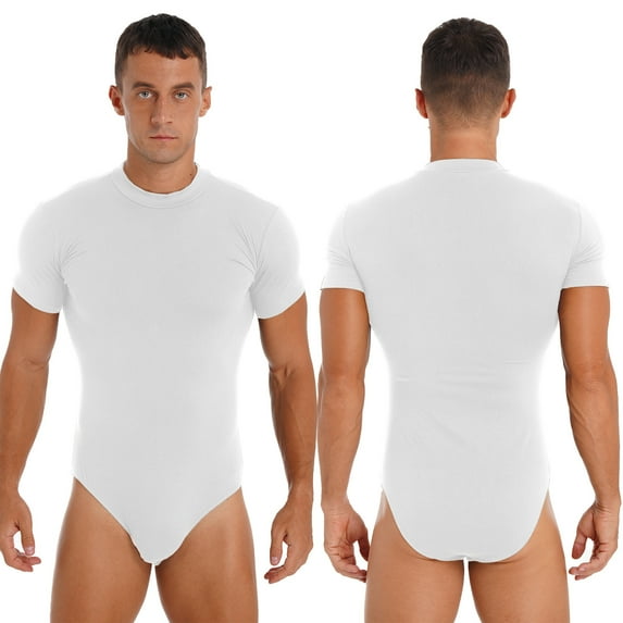 iiniim Men's Short Sleeve T Shirt Romper Press Button Crotch Leotard Bodysuit Nightwear