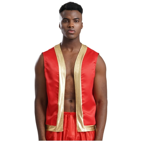 iiniim Men's Soft Velvet Sleeveless Vest Arabian Prince Lamp Cosplay Halloween Waistcoat Red M