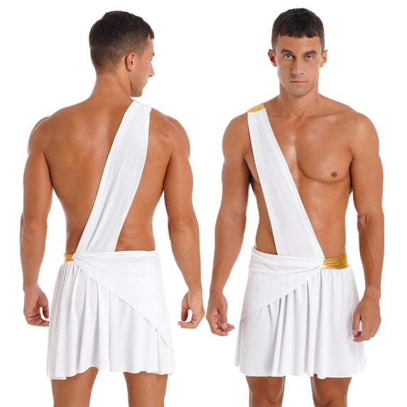 iiniim Men's Toga Costume Mythology Ancient Greek Caesar Roman Halloween Party Cosplay Fancy Dress A White XL