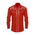 thumbnail image 1 of iiniim Men's Western Shirts Lapel Collar Long Sleeves Embroidery Cowboy Casual Button Down Shirt Red XL, 1 of 7
