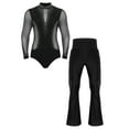 thumbnail image 1 of iiniim Mens 2-Piece Set Latin Dance Outfits Long Sleeve Bodysuit Dance Leotard with Flared Pants Black XL, 1 of 7