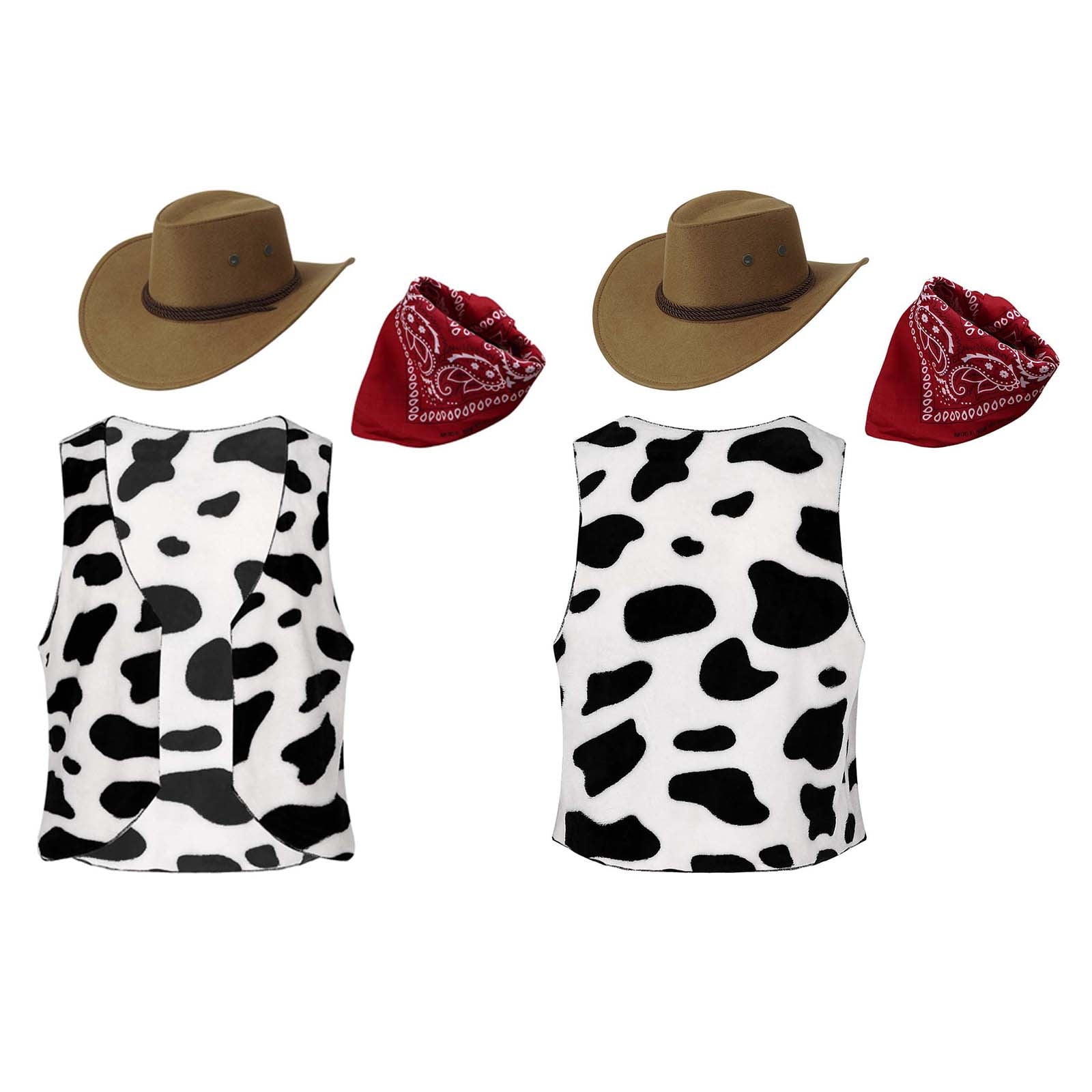 Fringe Cowboy Costume Adult Brown Waistcoat Chaps Hat and Red Neckerchief