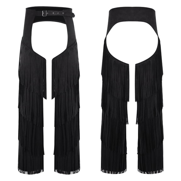 iiniim Mens Cowgirl Cowboy Chaps Pants Adjustable Waist Hollow Out Trousers Black S