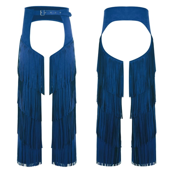 iiniim Mens Cowgirl Cowboy Chaps Pants Adjustable Waist Hollow Out Trousers Blue M