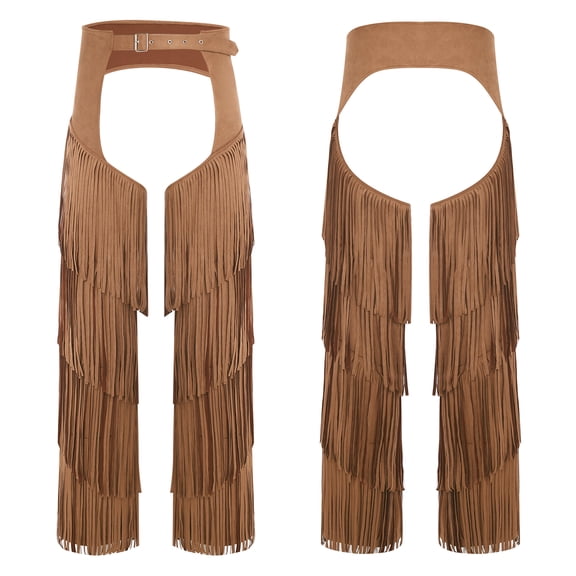 iiniim Mens Cowgirl Cowboy Chaps Pants Adjustable Waist Hollow Out Trousers Brown M