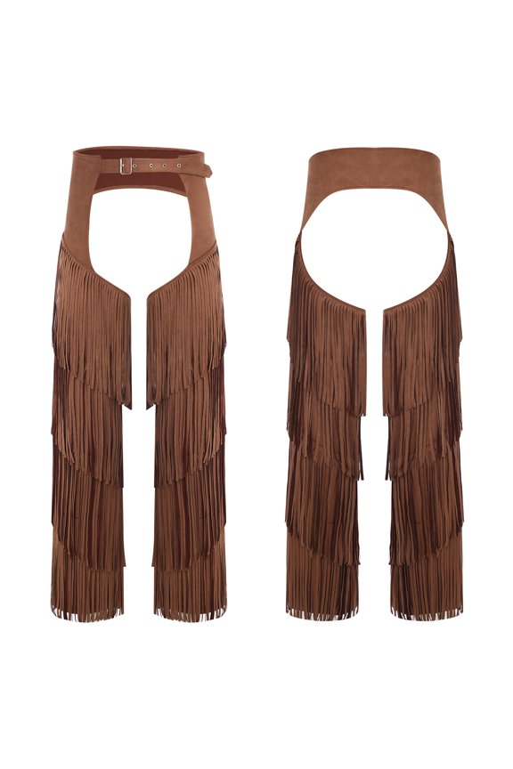 Mens Cowgirl Cowboy Chaps Pants Adjustable Waist Hollow Out Trousers Dark Brown 3XL