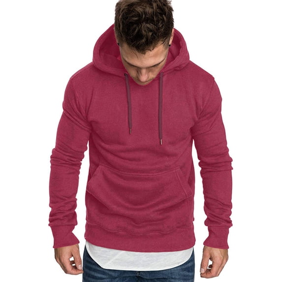 iiniim Mens Long Sleeves Drawstring Plain Hooded Sweatshirt Pullover Hoodie Casual Top Undershirt Burgundy L