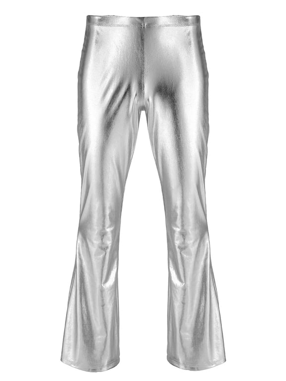 Mens Shiny Metallic Meggings Leggings for Halloween Costume Disco Festival Bell Bottom Flared Long Pants