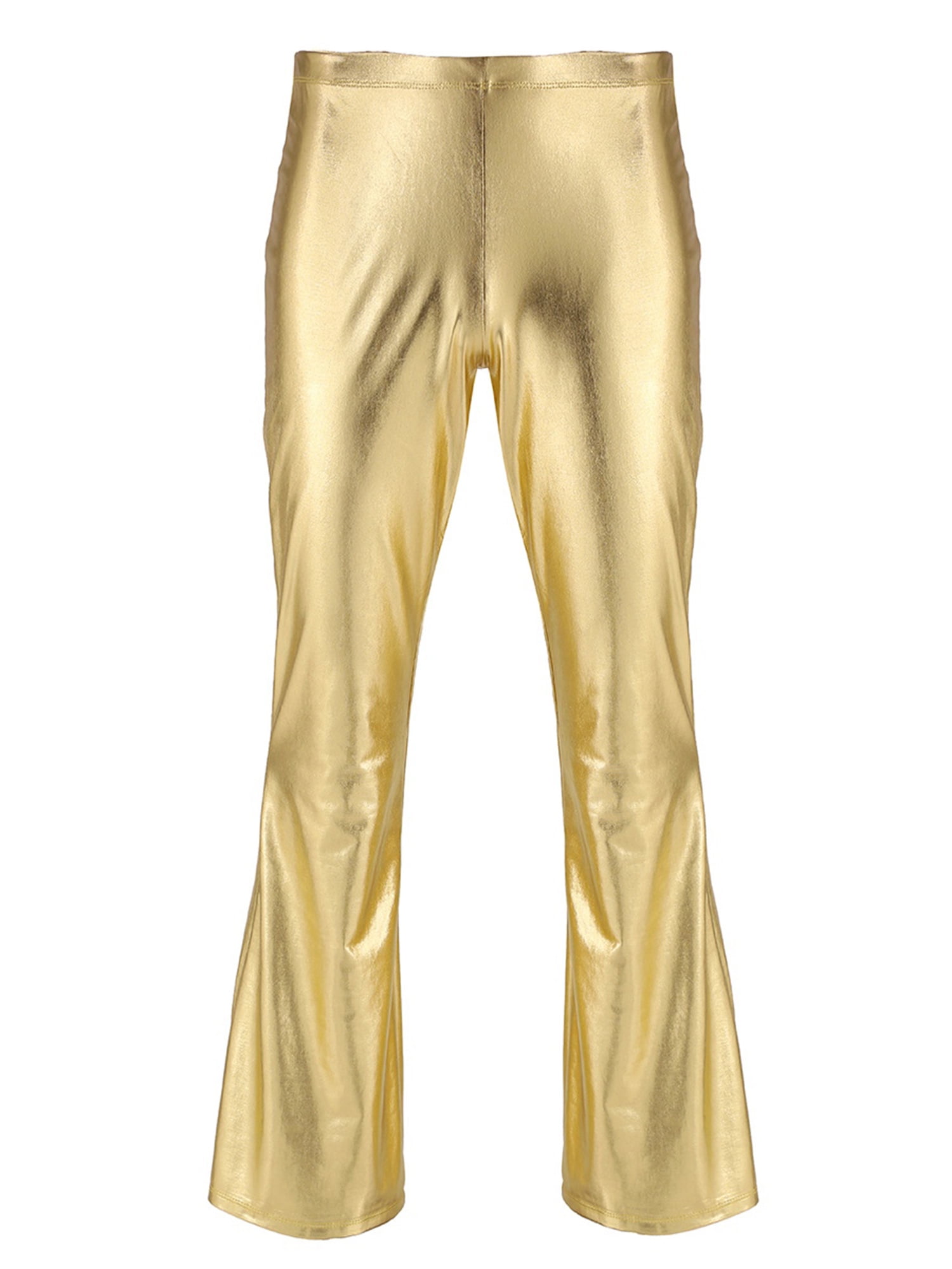 70s Disco Pants for Mens Stage Performance Costumes Bell Bottom Pants  Elastic Waistband Flared Pants Shiny Sequins Long Pants