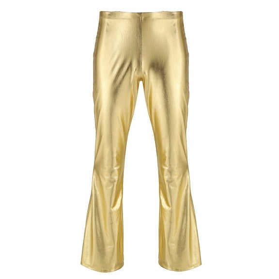 iiniim Mens Shiny Metallic Meggings Leggings for Halloween Costume Disco Festival Bell Bottom Flared Long Pants