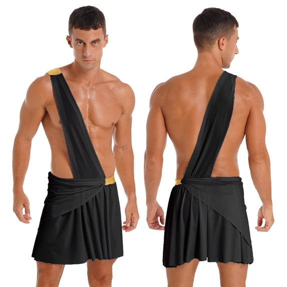 iiniim Men's Toga Costume Mythology Ancient Greek Caesar Roman Halloween Party Cosplay Fancy Dress Black 3XL