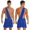 thumbnail image 1 of iiniim Mens Theme Party One Shoulder Strap Contrast Color Waistband Ruffle Skirt Blue 3XL, 1 of 7