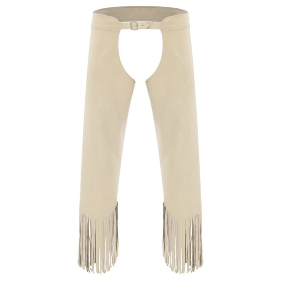 iiniim Mens Vintage Cowboy Chaps Western Style Fringe Overpants For Themed Parties Beige L