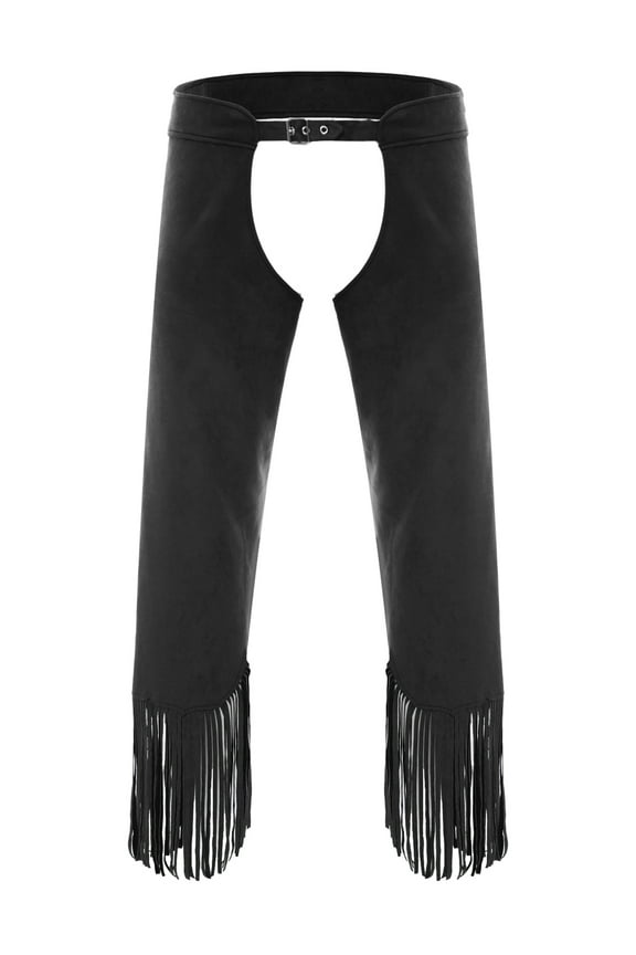 Mens Vintage Cowboy Chaps Western Style Fringe Overpants For Themed Parties Black L
