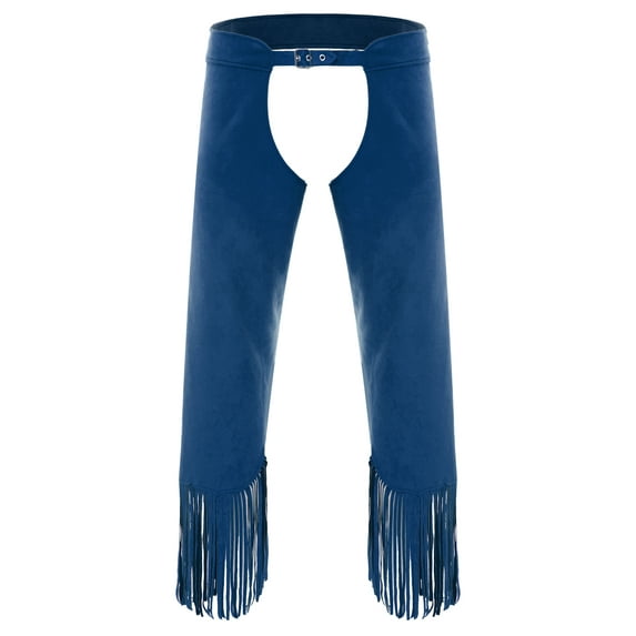 iiniim Mens Vintage Cowboy Chaps Western Style Fringe Overpants For Themed Parties Blue XL
