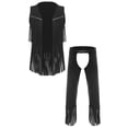 thumbnail image 1 of iiniim Mens Western Cowboy Outfit Open Front Faux Suede Tassel Vest With Hollow-out Chap Pants Black L, 1 of 7