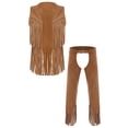 thumbnail image 1 of iiniim Mens Western Cowboy Outfit Open Front Faux Suede Tassel Vest With Hollow-out Chap Pants Brown M, 1 of 7