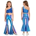 thumbnail image 1 of iiniim Metallic Sequins Jazz Dance Outfits for Girls 2pcs Ruffle Crop Top with Slit Flared Pants Prom Party Wear Royal Blue 14, 1 of 7