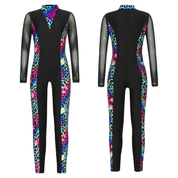 iiniim One-piece Kids Girls Full Body Sport Jumpsuit Long Sleeve Bodysuit Dance Yoga Gymnastic Unitard Green Deer Pattern 6
