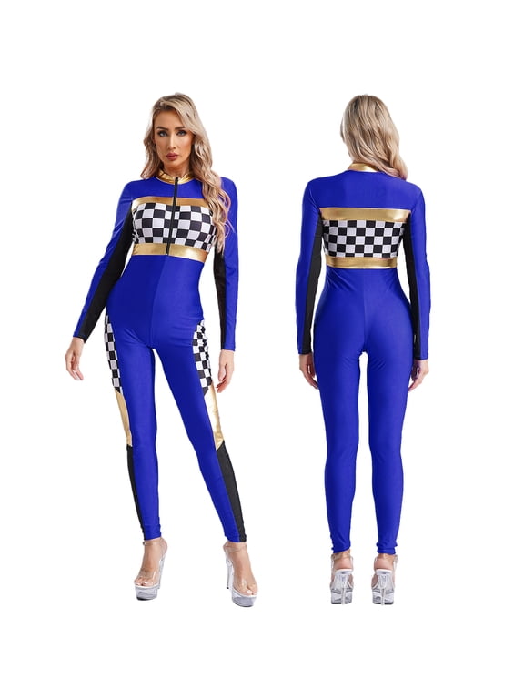 Race Car Driver Women Halloween Racer Car Jumper Bodysuits Jumpsuit Royal Blue XL