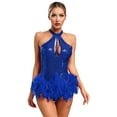 thumbnail image 1 of iiniim Sequins Leotard for Women Feathers Cocktail Ballroom Rumba Salsa Dance Dress Bodysuit Tops Blue XXL, 1 of 7