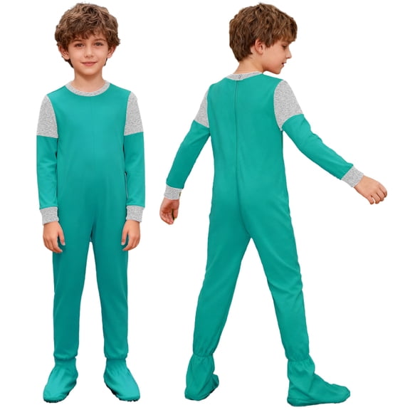 iiniim Special Needs Adaptive Clothing Boys Girls Long Sleeve Full Zip Back Anti-Strip Footed Jumpsuit Green 6