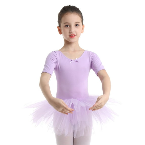 iiniim Toddler Girls Tutu Dress Ballet Dance Leotard Short Sleeves Tulle Dress Gymnastics Bodysuit