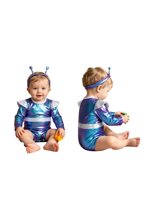 Toddler Space Explorer Romper Baby Boys Girls Alien Outfit with Antenna Headband Sparkly Playsuit Blue 0-6M