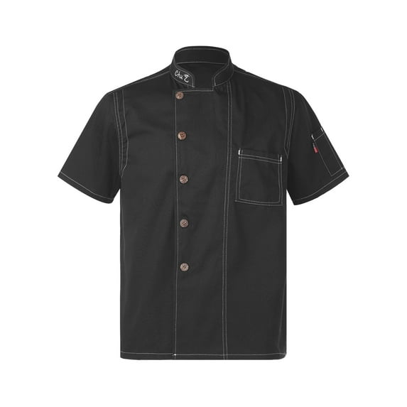 iiniim Unisex Chef Coat Women Men's Short Sleeve Chef Jacket Kitchen Cooking Chef Restaurant Uniform M-4XL Black XXL