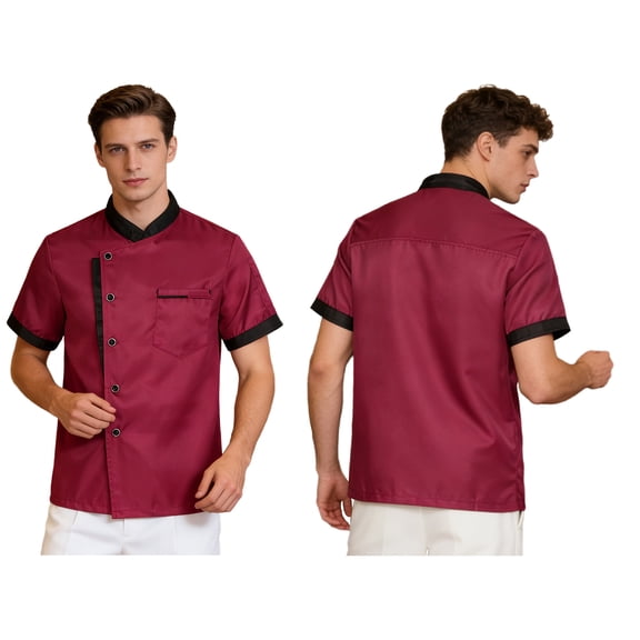 iiniim Unisex Classic Chef Coat Short Sleeve Kitchen Chef Jacket Restaurant Cooking Uniform M-4XL Red XL