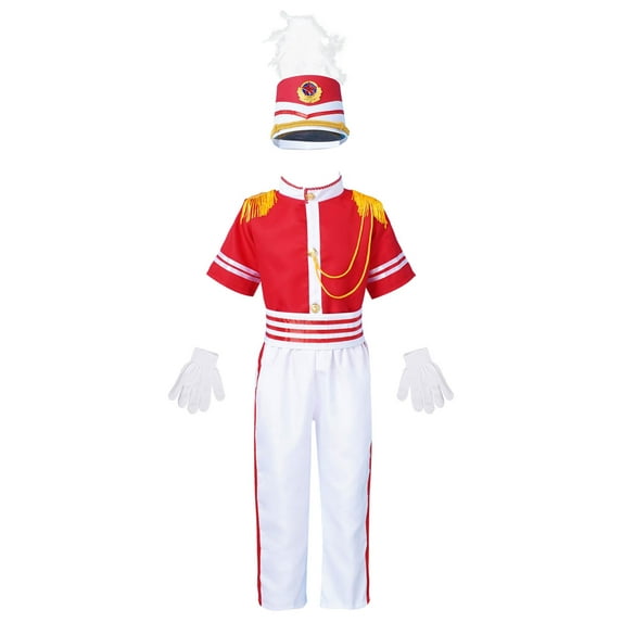 iiniim Unisex Girls Boys Marching Band Costume Uniform Sets Jacket Pants Mini Skirt Gloves Hat Outfit