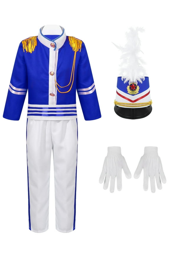 Unisex Girls Boys Marching Band Costume Uniform Sets Jacket Pants Mini Skirt Gloves Hat Outfit