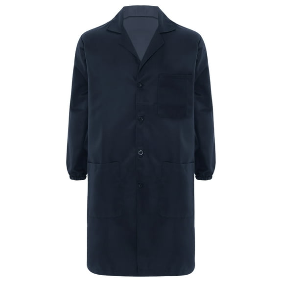 iiniim Unisex Mens Womens Uniform Jacket V Neck Work Coat Long Sleeve Dustproof Pockets Lab Coat Navy Blue 175
