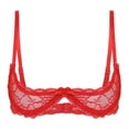 thumbnail image 1 of iiniim Woman's Lace Sheer Shelf Bra Lingerie Underwired Balconette 1/4 Cup Hollow Out Bralette Red 3XL, 1 of 7