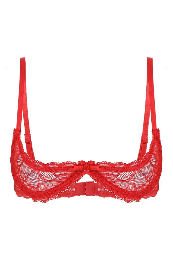 Woman's Lace Shelf Bra Underwired Bralette Red M