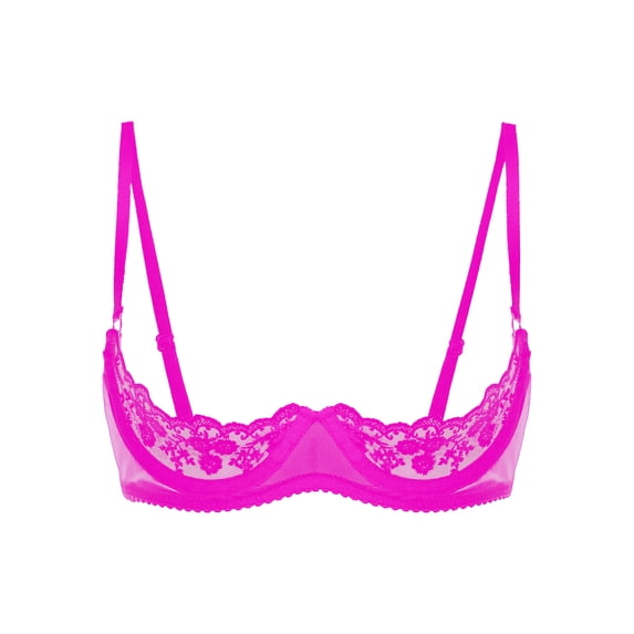iiniim Woman's Lace Sheer Shelf Bra Lingerie Underwired Balconette 1/4 Cup Hollow Out Bralette Rose B S