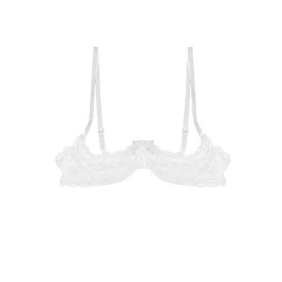 iiniim Woman's Lace Sheer Shelf Bra Lingerie Underwired Balconette 1/4 Cup Hollow Out Bralette White S