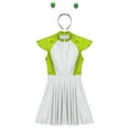 thumbnail image 1 of iiniim Women Metallic Aline Shiny Cap Sleeve Flared Mini Skater Dress Space Cadet Costume with Hair Hoop Green L, 1 of 7