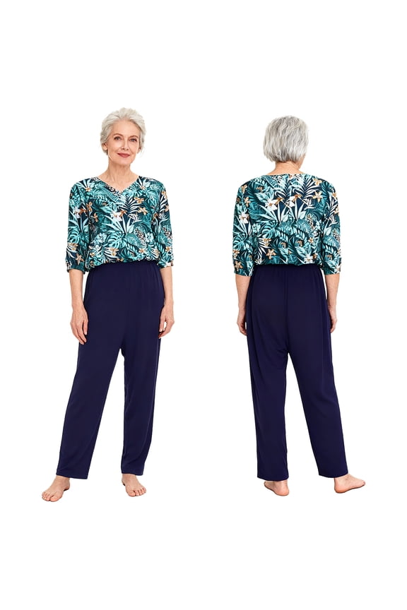 Women Adaptive Clothing Anti-Strip Jumpsuit One-piece Nursing Rompers for Special Needs Orange Flower S