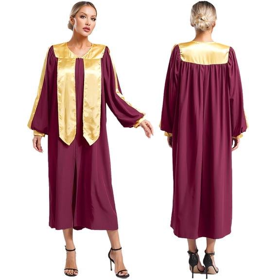 iiniim Women Church Choir Graduation Gown Long Sleeve Maxi Robe Robe Burgundy XXL