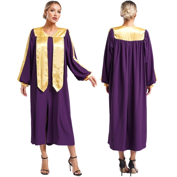 iiniim Women Church Choir Graduation Gown Long Sleeve Maxi Robe Robe Purple XL