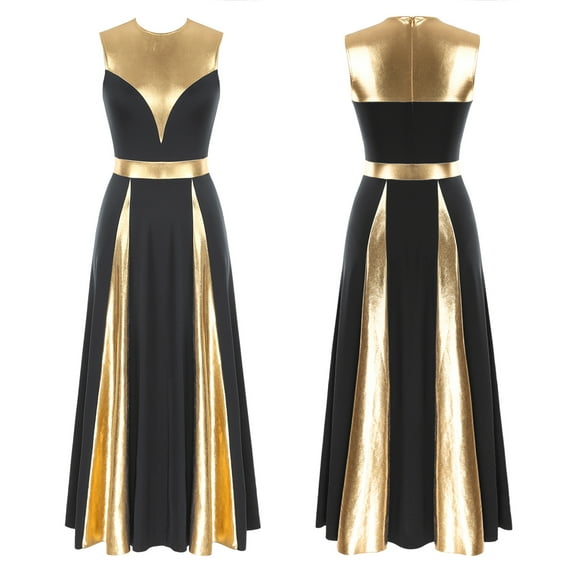 iiniim Women Color Block Sleeveless Dance Dress Sleeveless Maxi Robe Dancewear Black XXL