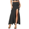 thumbnail image 1 of iiniim Women Dance Long Skirt Ankle Length Side Split Ruched Skirt with Built-in Shorts for Performance Competition B Black M, 1 of 7