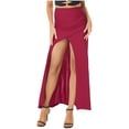 thumbnail image 1 of iiniim Women Dance Long Skirt Ankle Length Side Split Ruched Skirt with Built-in Shorts for Performance Competition C Burgundy M, 1 of 7